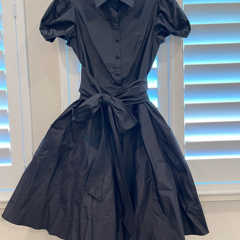 BCBGMaxAzria Black Midi Dress with Puff Sleeves